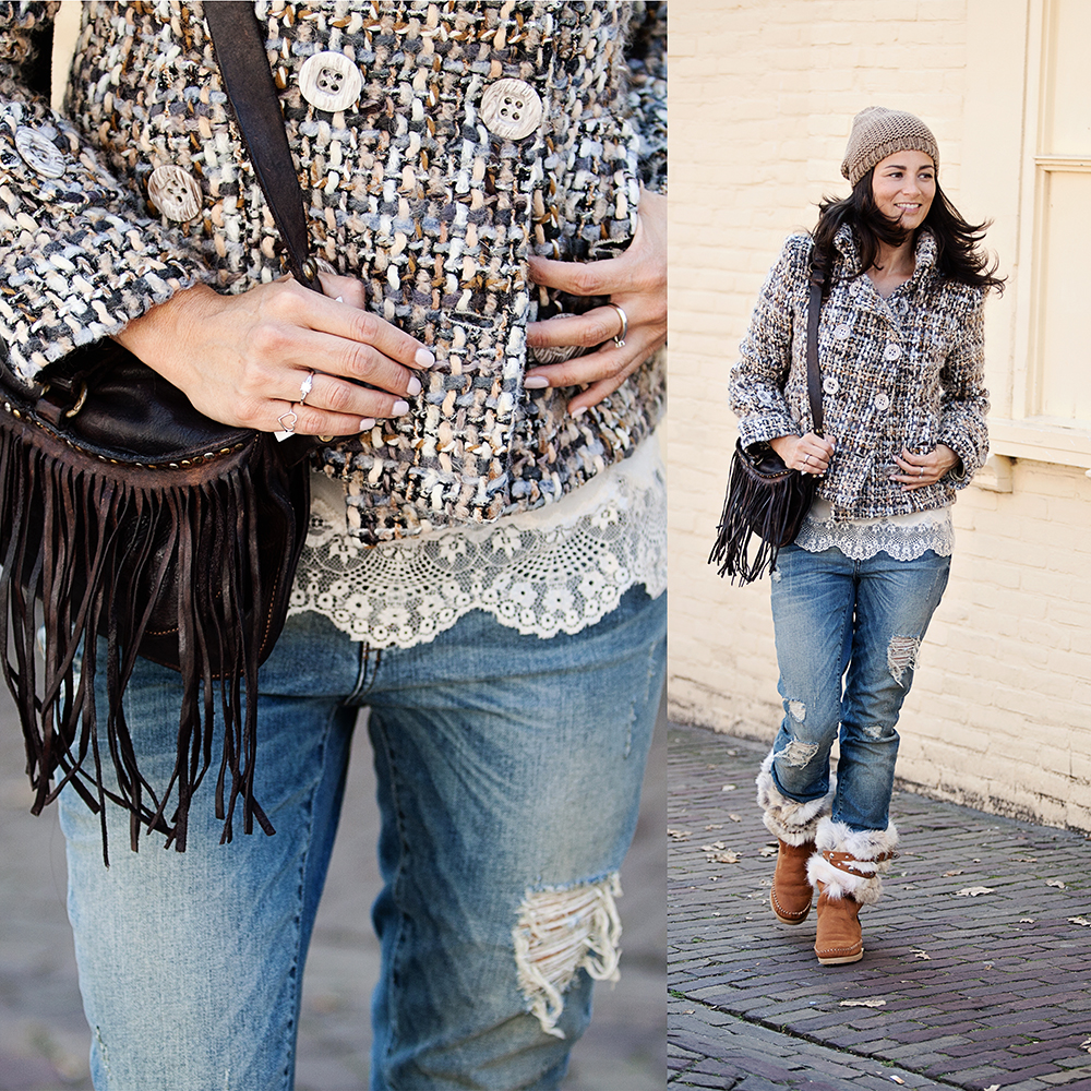Streetstyle streetfashion tweed & ripped jeans