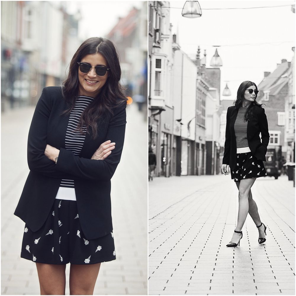streetstyle look 2015 striped top, mixed prints black BlogForShops for Jimmy's Mode Tilburg